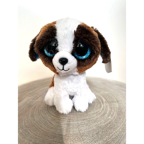 Ty Beanie Boos Duke The Dog Blue Glitter Eyes and Blue Tail Tip - Picture 1 of 9